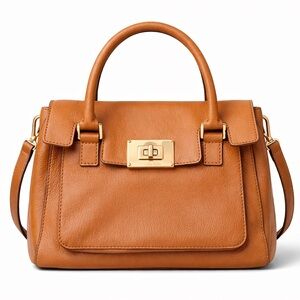 Michael Kors Tan Leather Satchel with Gold-Tone Hardware